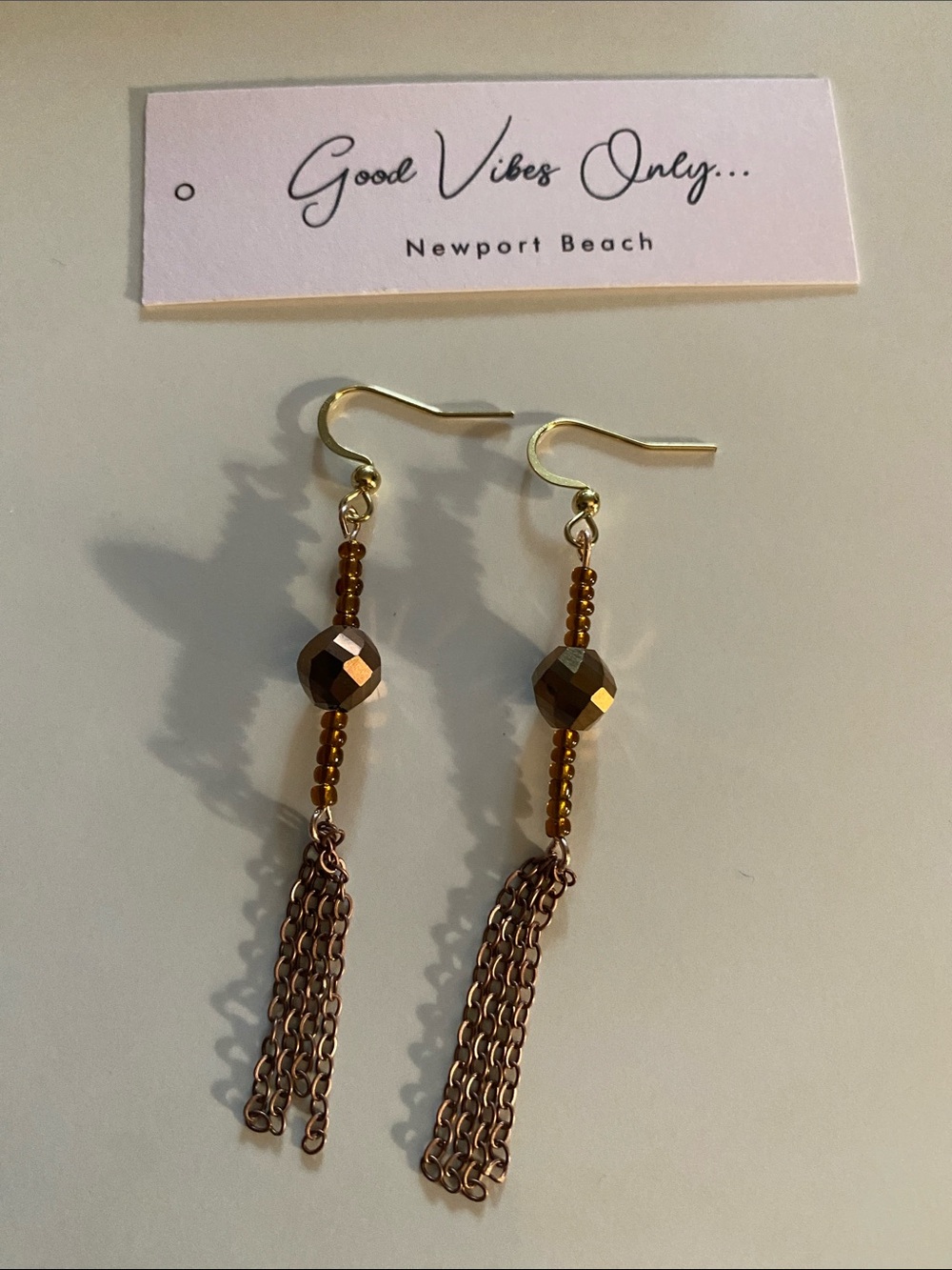Brown Beaded Tassel Drop Earrings